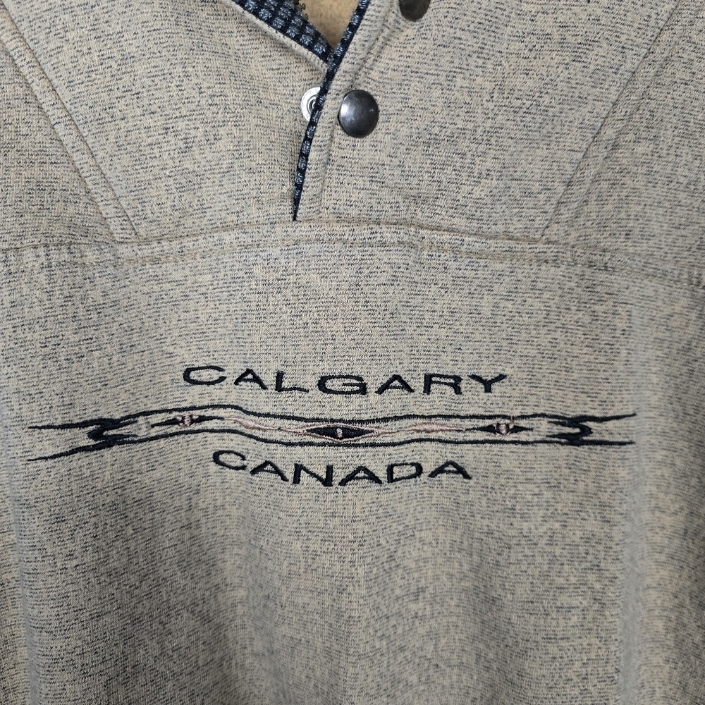 Vintage Calgary Canada Embroidered Graphic Quarter Snap Destination Sweatshirt - Picture 2 of 10